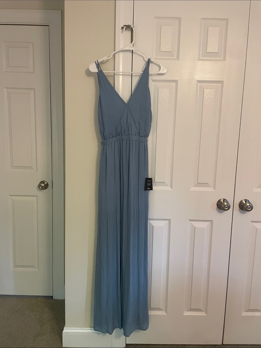 Lulu's Dusty Blue V-Neck Maxi Dress